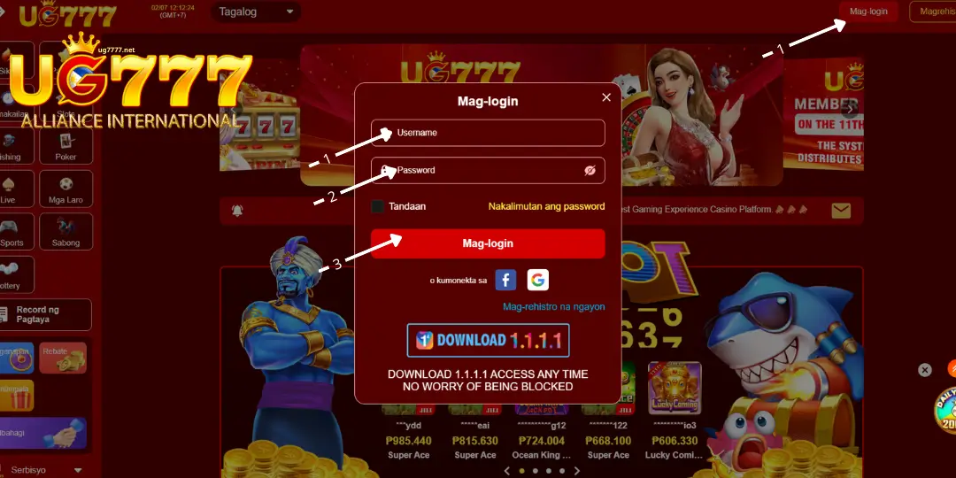 inter face guide Login ug777